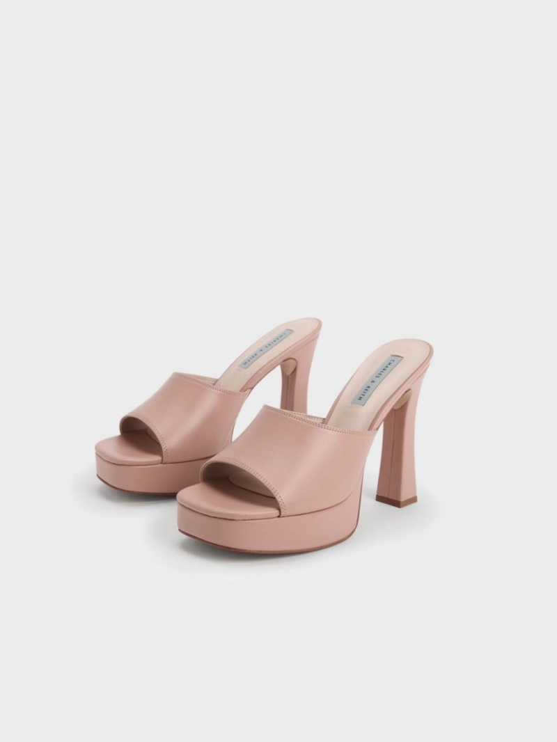 Mules Charles And Keith flatforms Block Heel Μπεζ | 60187-ITXQ