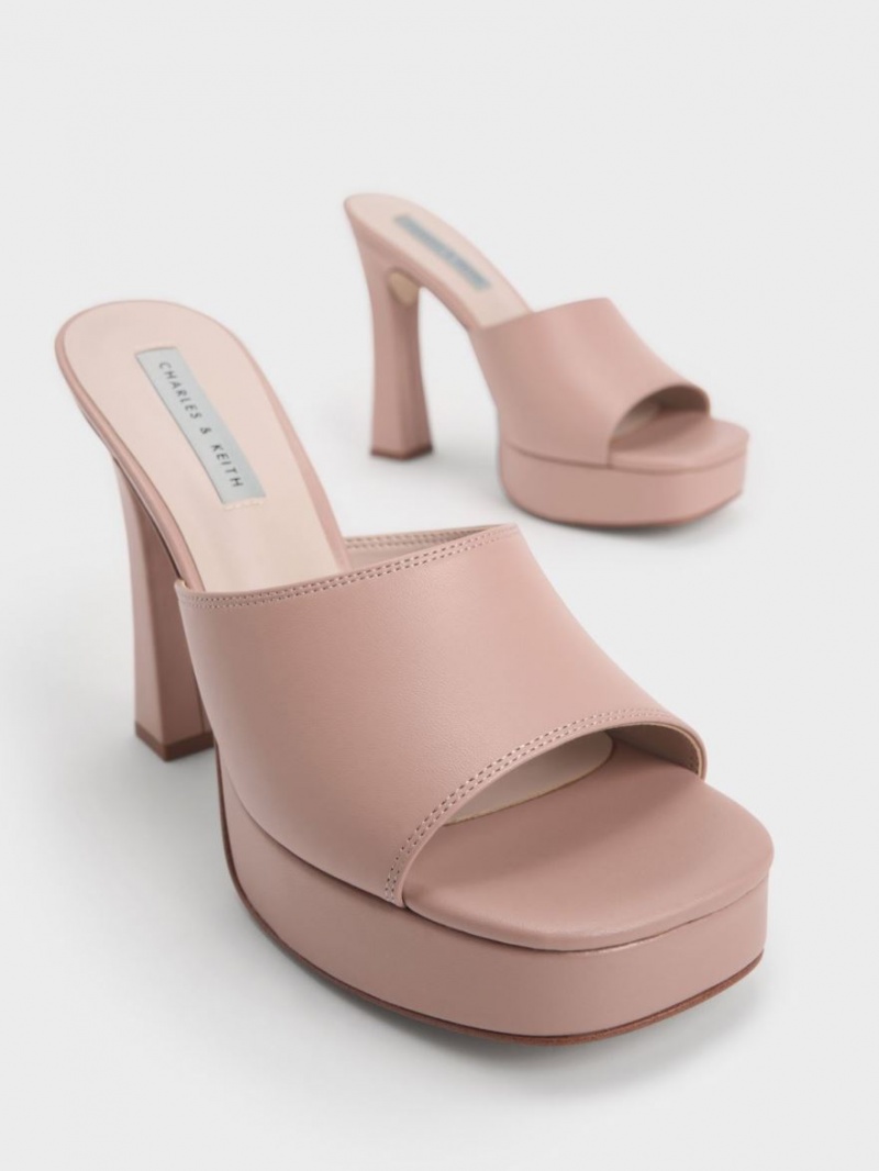 Mules Charles And Keith flatforms Block Heel Μπεζ | 60187-ITXQ