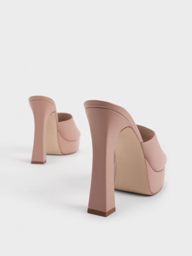 Mules Charles And Keith flatforms Block Heel Μπεζ | 60187-ITXQ