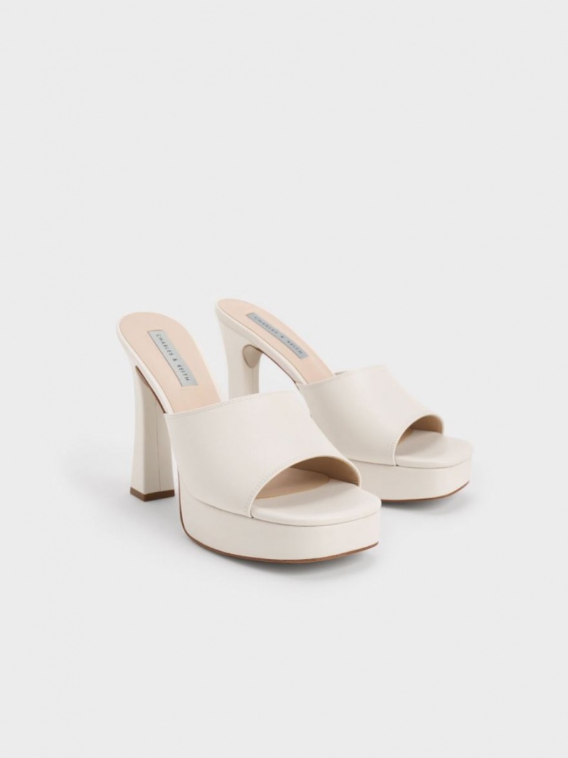 Mules Charles And Keith flatforms Block Heel κρέμα | 25480-SCKL