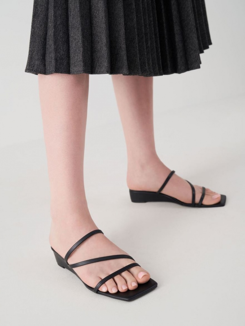 Mules Charles And Keith strappy Wedge μαυρα | 93675-HZNF