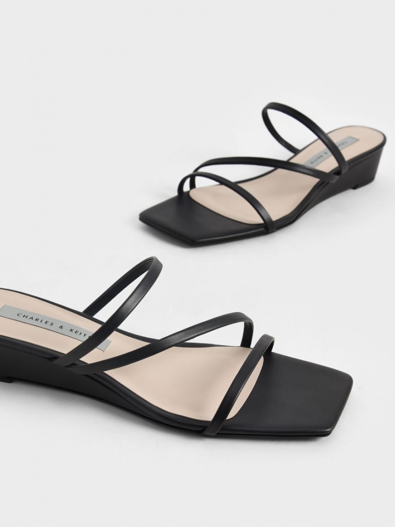 Mules Charles And Keith strappy Wedge μαυρα | 93675-HZNF