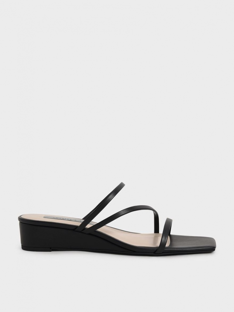 Mules Charles And Keith strappy Wedge μαυρα | 93675-HZNF
