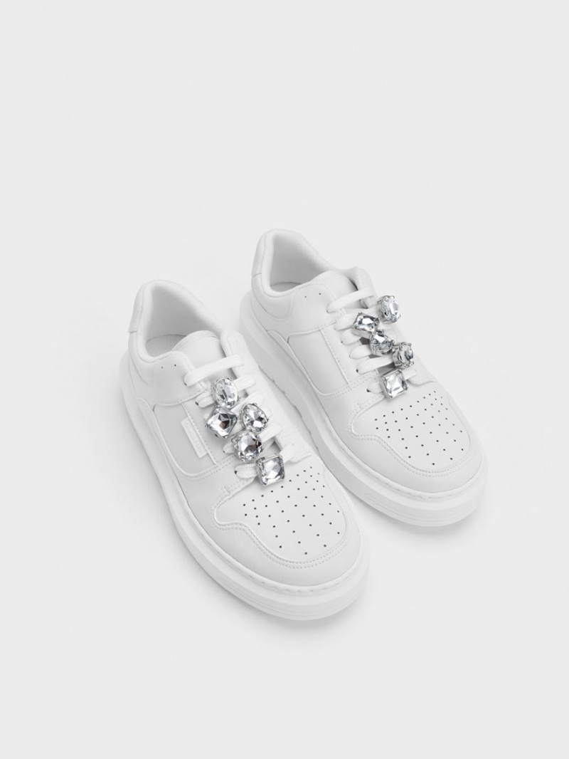 Sneakers Πλατφορμα Charles And Keith Gem-Embellished ασπρα | 08947-OSYN