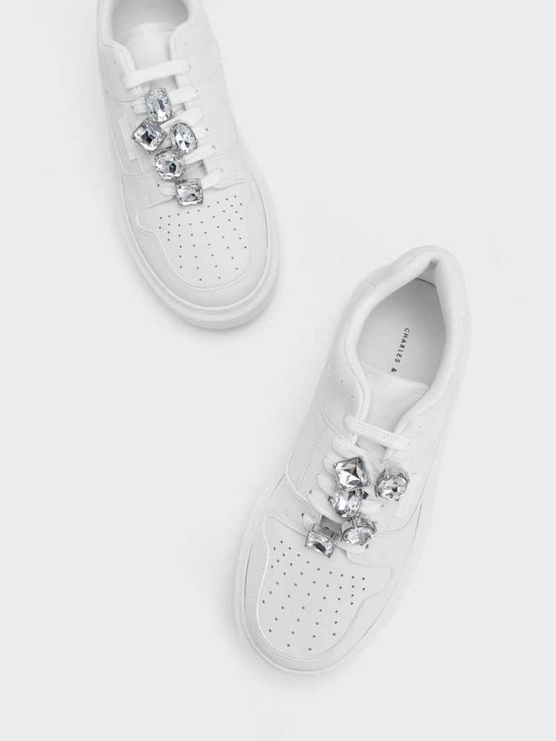 Sneakers Πλατφορμα Charles And Keith Gem-Embellished ασπρα | 08947-OSYN
