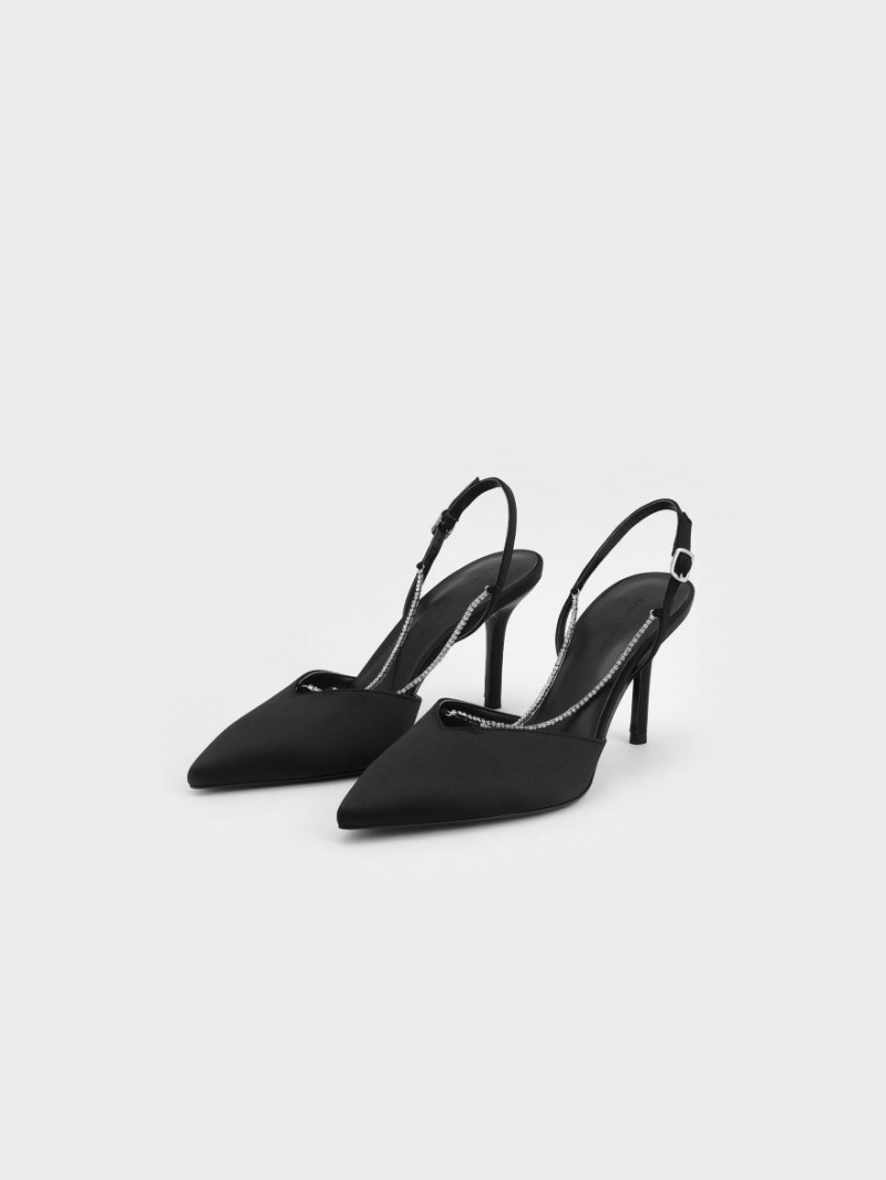 Γοβεσ Charles And Keith Adel Recycled Polyester Gem-λουρακια Slingback μαυρα | 23894-ZCJG