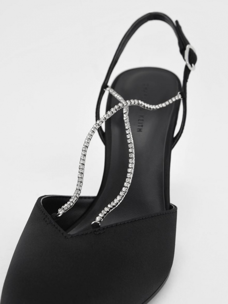 Γοβεσ Charles And Keith Adel Recycled Polyester Gem-λουρακια Slingback μαυρα | 23894-ZCJG