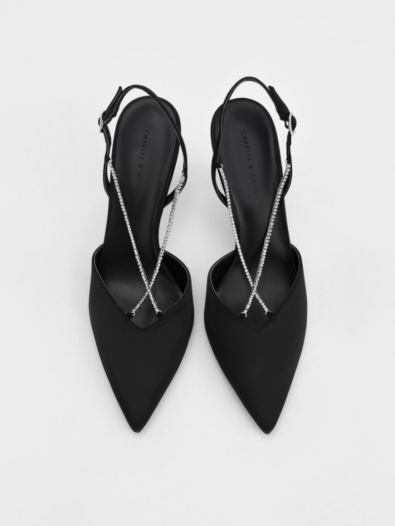 Γοβεσ Charles And Keith Adel Recycled Polyester Gem-λουρακια Slingback μαυρα | 23894-ZCJG
