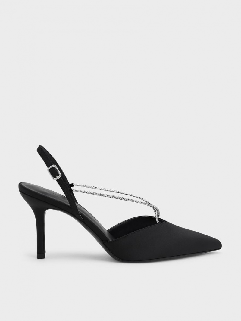 Γοβεσ Charles And Keith Adel Recycled Polyester Gem-λουρακια Slingback μαυρα | 23894-ZCJG