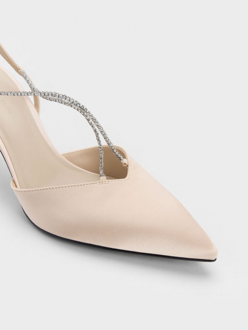 Γοβεσ Charles And Keith Adel Recycled Polyester Gem-λουρακια Slingback Μπεζ | 97405-JXIU