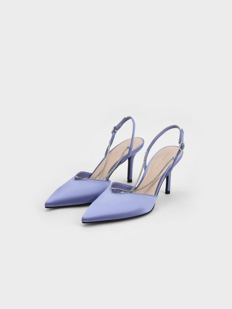 Γοβεσ Charles And Keith Adel Recycled Polyester Gem-λουρακια Slingback Ballerina μπλε | 56049-LTKC