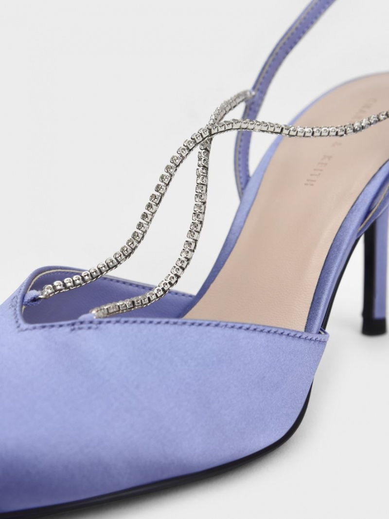 Γοβεσ Charles And Keith Adel Recycled Polyester Gem-λουρακια Slingback Ballerina μπλε | 56049-LTKC