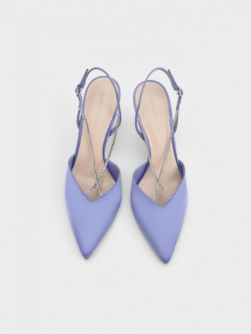 Γοβεσ Charles And Keith Adel Recycled Polyester Gem-λουρακια Slingback Ballerina μπλε | 56049-LTKC