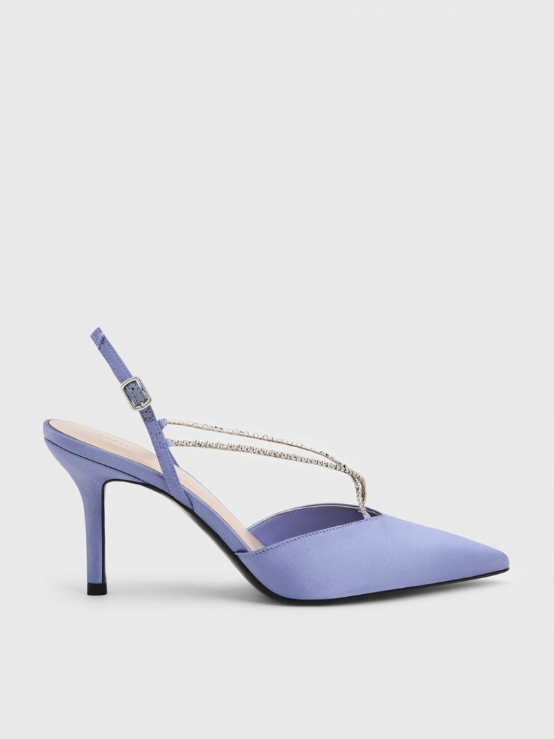 Γοβεσ Charles And Keith Adel Recycled Polyester Gem-λουρακια Slingback Ballerina μπλε | 56049-LTKC