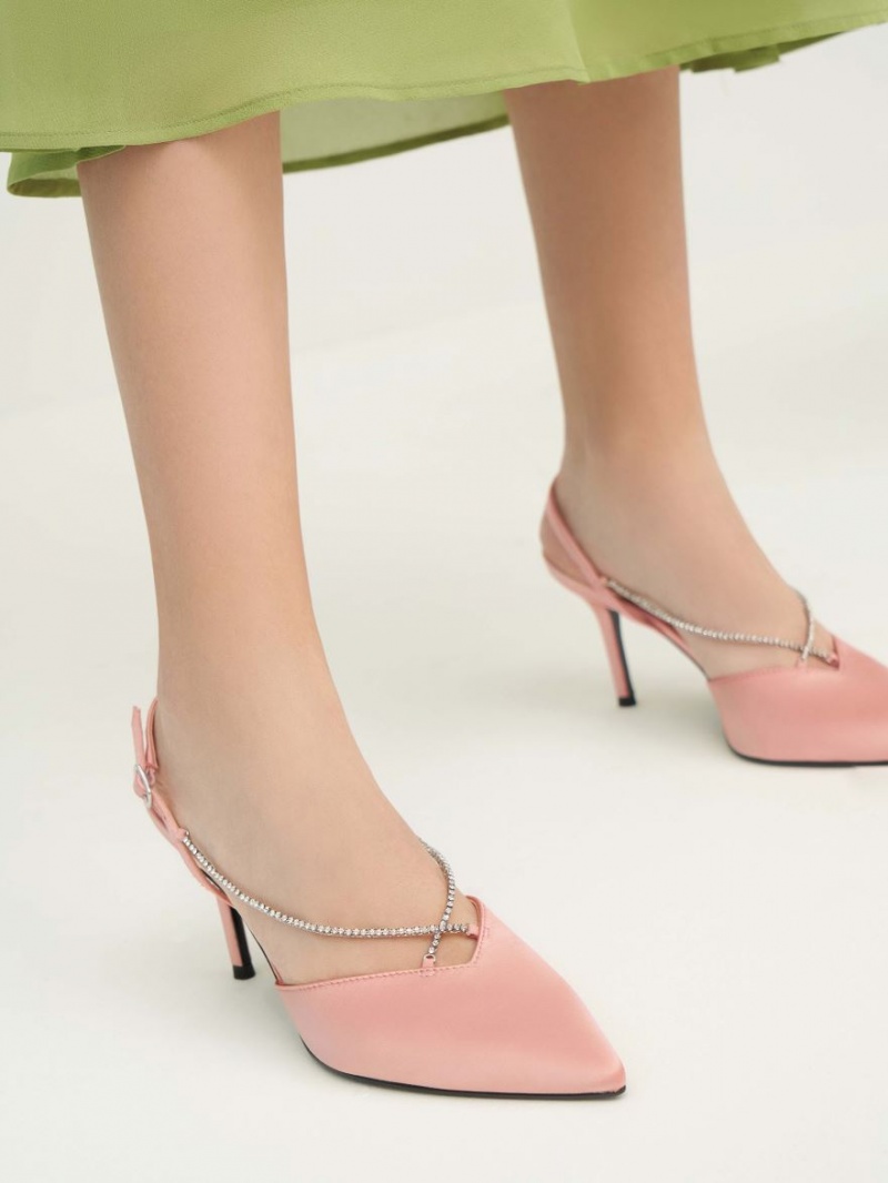Γοβεσ Charles And Keith Adel Recycled Polyester Gem-λουρακια Slingback Ballerina ροζ | 12893-XTMR