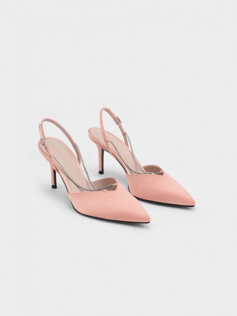 Γοβεσ Charles And Keith Adel Recycled Polyester Gem-λουρακια Slingback Ballerina ροζ | 12893-XTMR