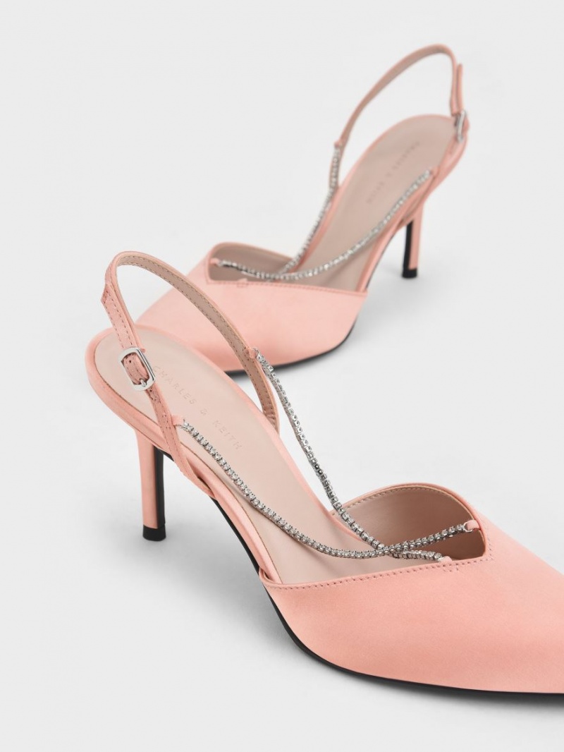 Γοβεσ Charles And Keith Adel Recycled Polyester Gem-λουρακια Slingback Ballerina ροζ | 12893-XTMR