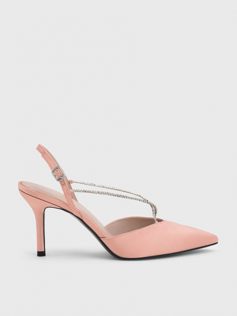 Γοβεσ Charles And Keith Adel Recycled Polyester Gem-λουρακια Slingback Ballerina ροζ | 12893-XTMR