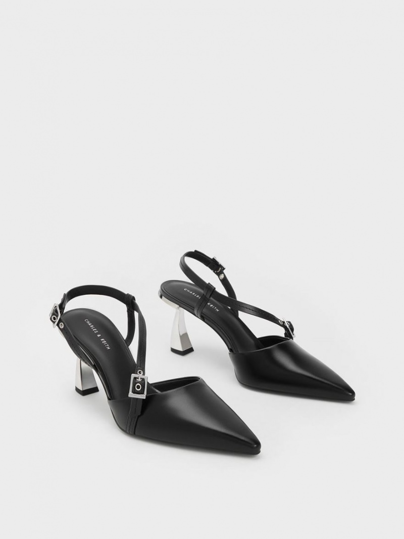 Γοβεσ Charles And Keith Asymmetric Curved Heel Slingback μαυρα | 74183-UOHC