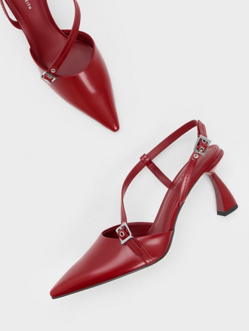 Γοβεσ Charles And Keith Asymmetric Curved Heel Slingback κοκκινα | 84063-ATDM