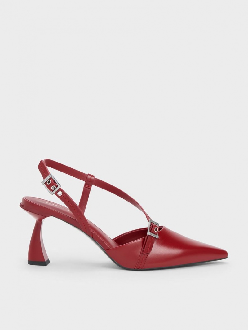 Γοβεσ Charles And Keith Asymmetric Curved Heel Slingback κοκκινα | 84063-ATDM