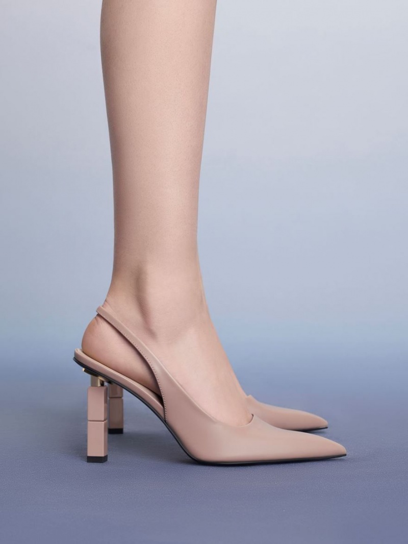 Γοβεσ Charles And Keith Asymmetric Sculptural Heel Μπεζ | 97368-SJBG