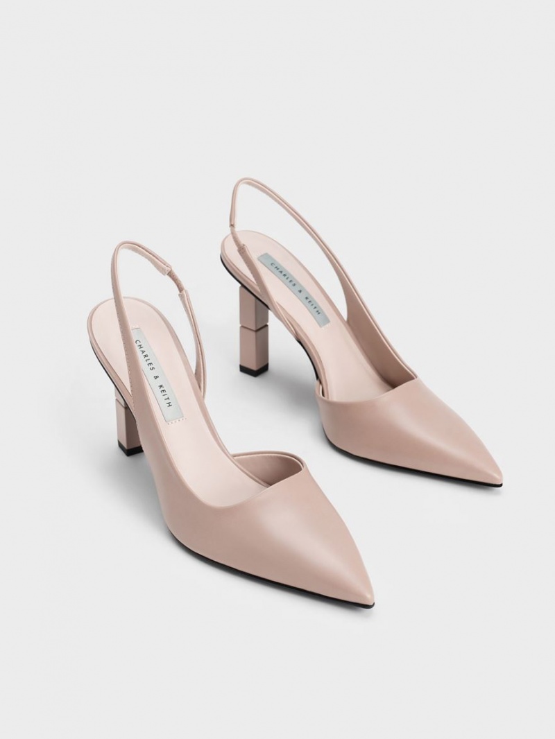 Γοβεσ Charles And Keith Asymmetric Sculptural Heel Μπεζ | 97368-SJBG