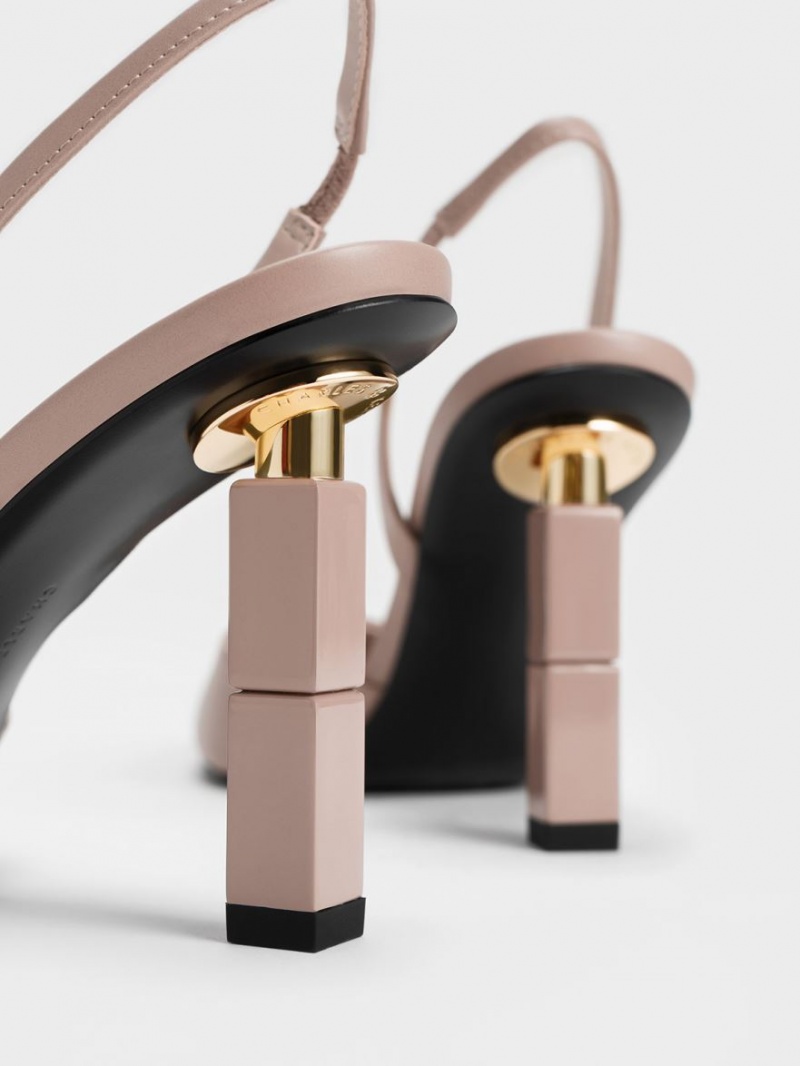 Γοβεσ Charles And Keith Asymmetric Sculptural Heel Μπεζ | 97368-SJBG