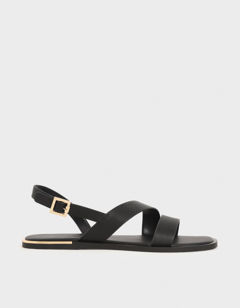 Σανδαλια Charles And Keith Asymmetric λουρακια Slingback μαυρα | 82465-IVLF