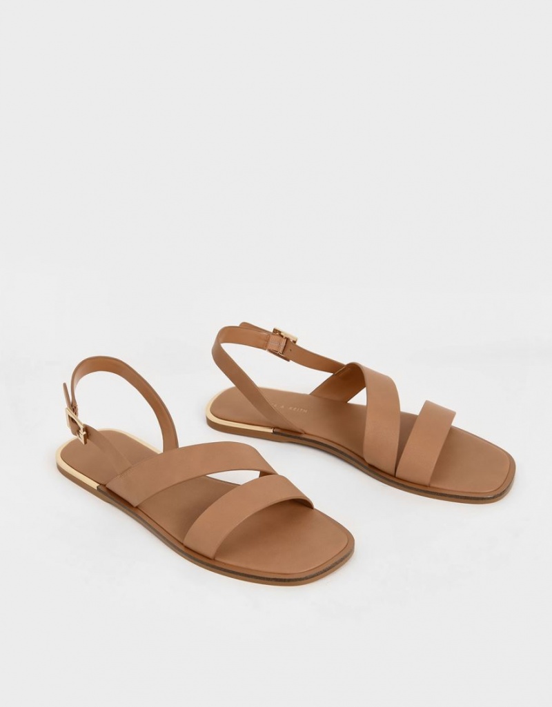 Σανδαλια Charles And Keith Asymmetric λουρακια Slingback καφε | 25948-NSXF