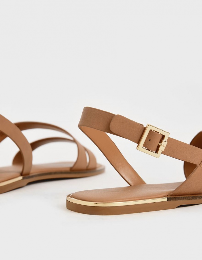 Σανδαλια Charles And Keith Asymmetric λουρακια Slingback καφε | 25948-NSXF