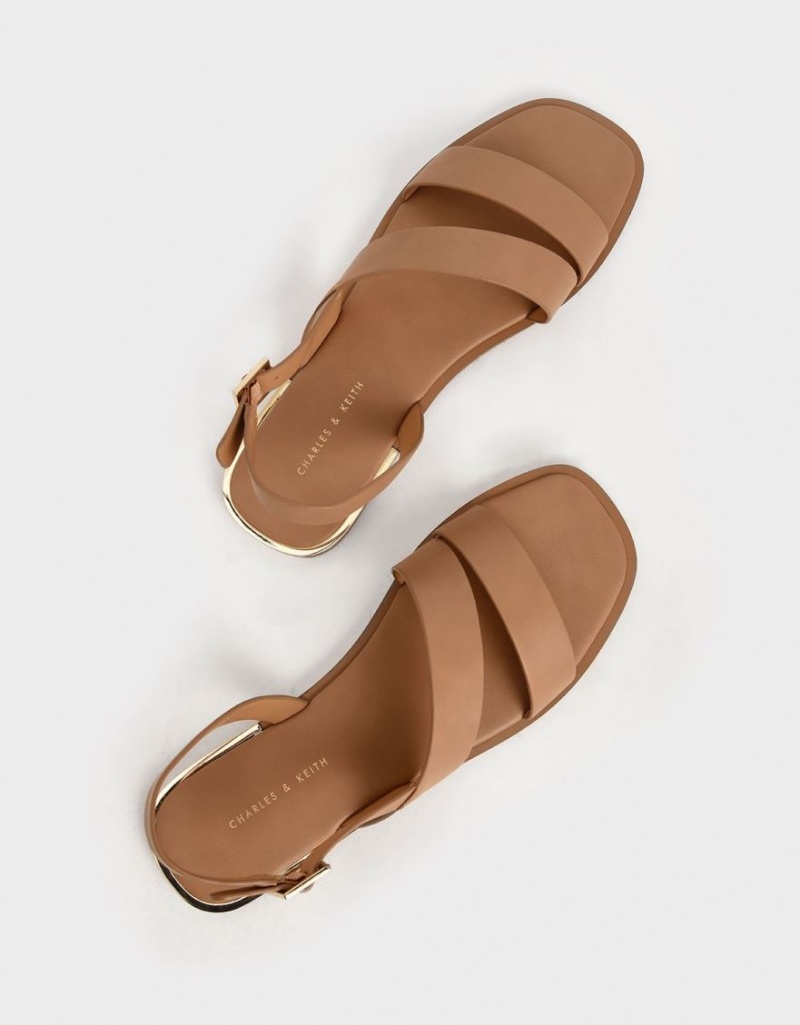 Σανδαλια Charles And Keith Asymmetric λουρακια Slingback καφε | 25948-NSXF