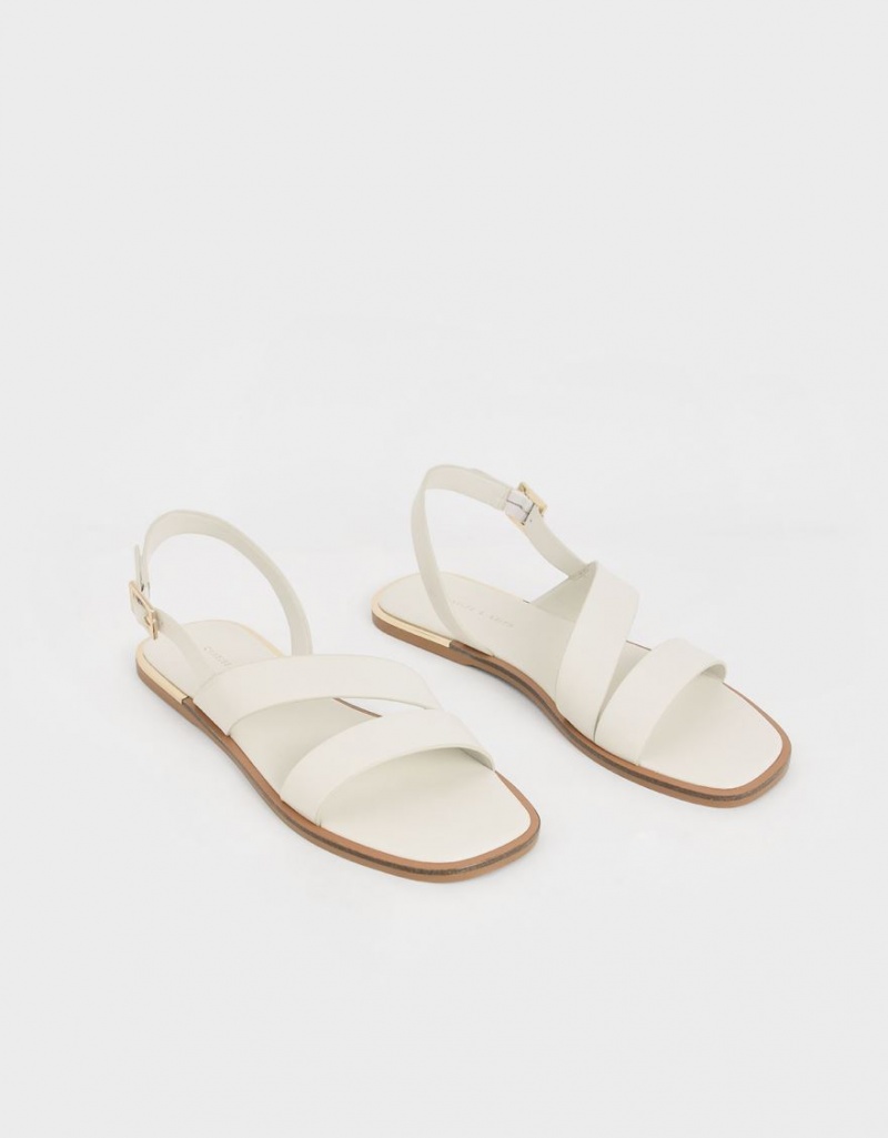 Σανδαλια Charles And Keith Asymmetric λουρακια Slingback ασπρα | 71238-JMGF