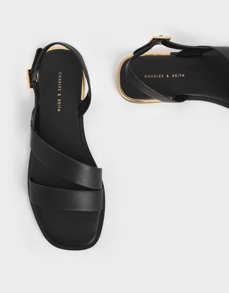 Σανδαλια Charles And Keith Asymmetric λουρακια Slingback μαυρα | 82491-IBMP