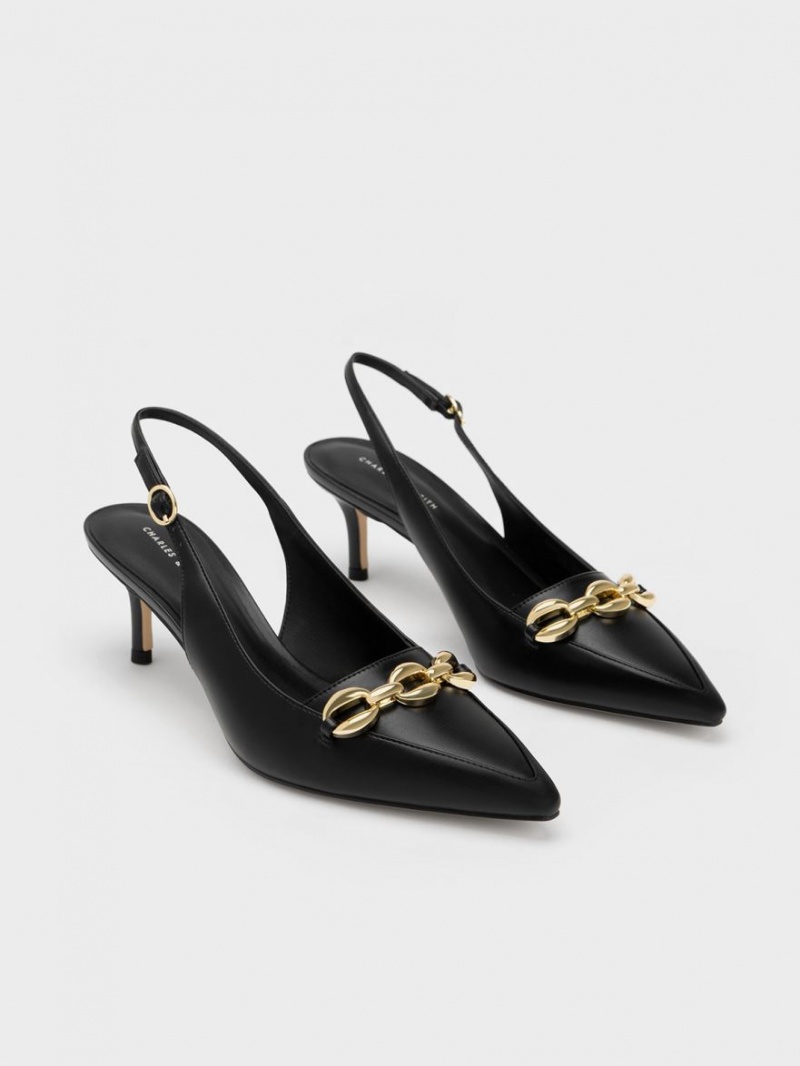 Γοβεσ Charles And Keith Avani Χοντρός Chain-Embellished Slingback μαυρα | 20134-DWRA