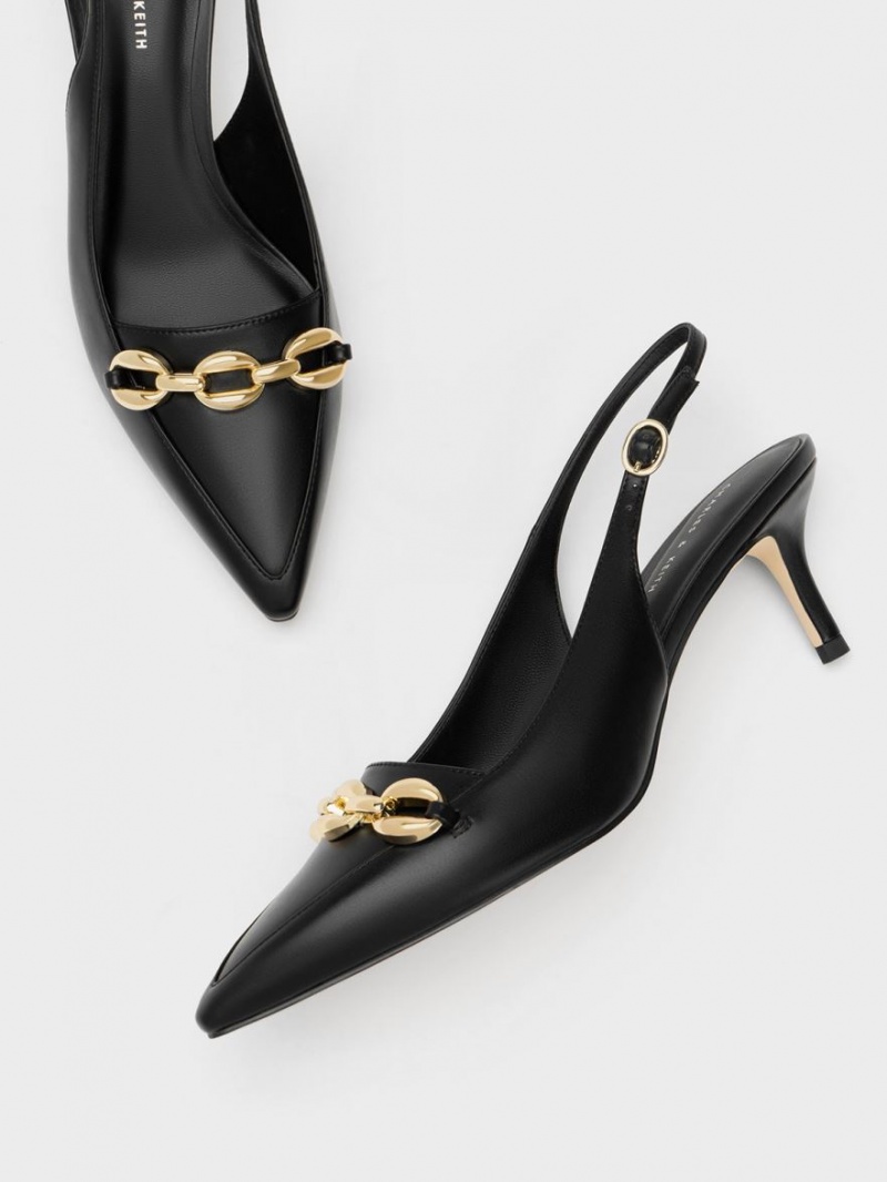 Γοβεσ Charles And Keith Avani Χοντρός Chain-Embellished Slingback μαυρα | 20134-DWRA