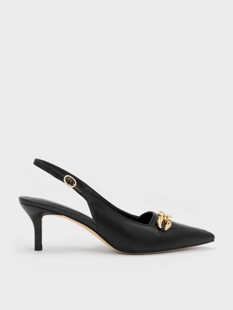 Γοβεσ Charles And Keith Avani Χοντρός Chain-Embellished Slingback μαυρα | 20134-DWRA