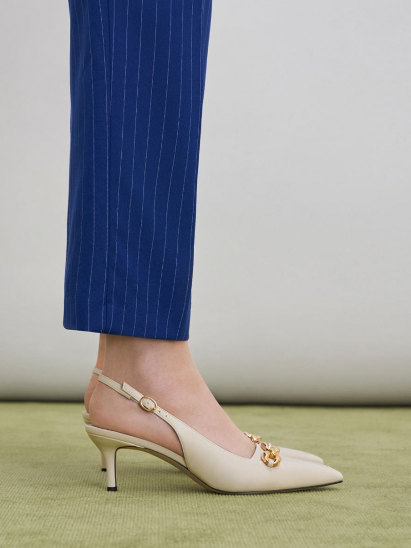 Γοβεσ Charles And Keith Avani Χοντρός Chain-Embellished Slingback ασπρα | 24395-VJHR