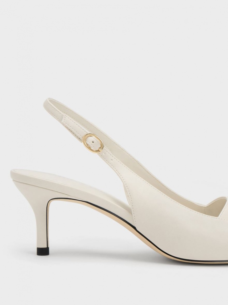 Γοβεσ Charles And Keith Avani Χοντρός Chain-Embellished Slingback ασπρα | 24395-VJHR