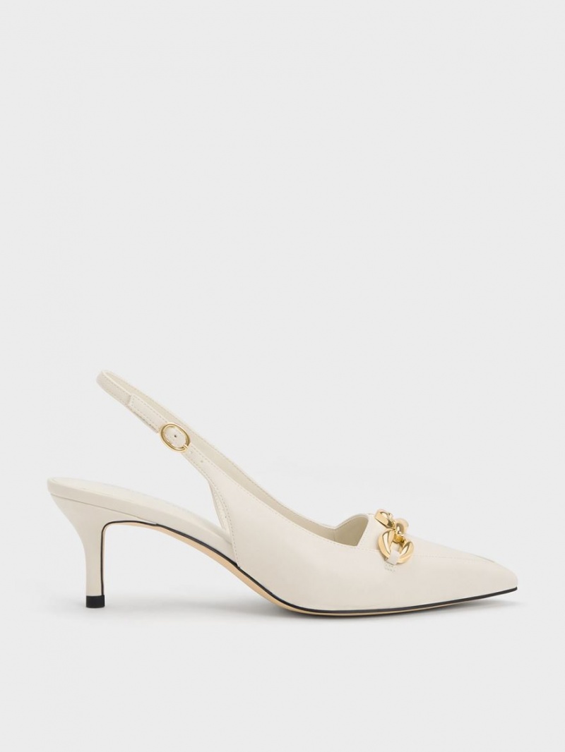 Γοβεσ Charles And Keith Avani Χοντρός Chain-Embellished Slingback ασπρα | 24395-VJHR