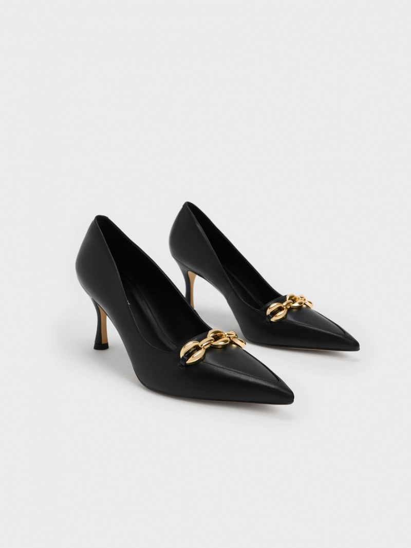 Γοβεσ Charles And Keith Avani Χοντρός Chain Stilleto Heel μαυρα | 10865-QKXW
