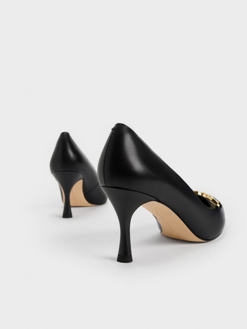 Γοβεσ Charles And Keith Avani Χοντρός Chain Stilleto Heel μαυρα | 10865-QKXW