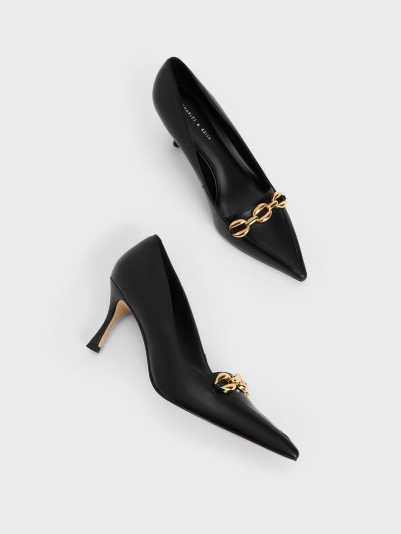Γοβεσ Charles And Keith Avani Χοντρός Chain Stilleto Heel μαυρα | 10865-QKXW