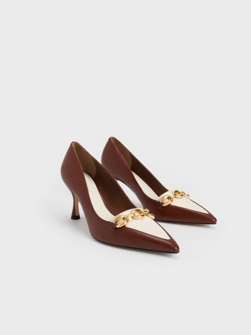 Γοβεσ Charles And Keith Avani Χοντρός Chain Stilleto Heel καφε | 98370-FXWI