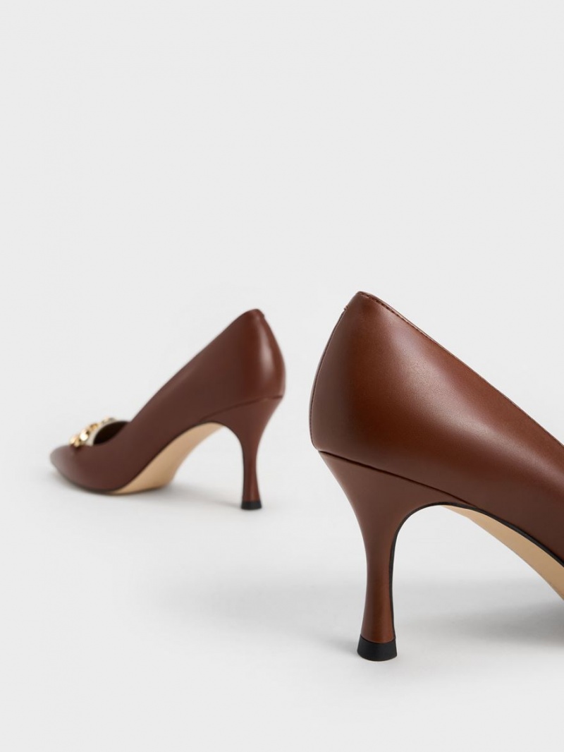 Γοβεσ Charles And Keith Avani Χοντρός Chain Stilleto Heel καφε | 98370-FXWI
