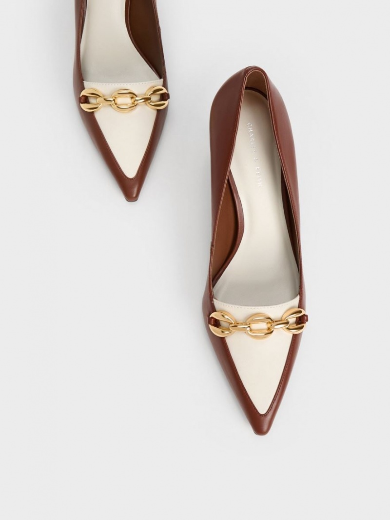 Γοβεσ Charles And Keith Avani Χοντρός Chain Stilleto Heel καφε | 98370-FXWI