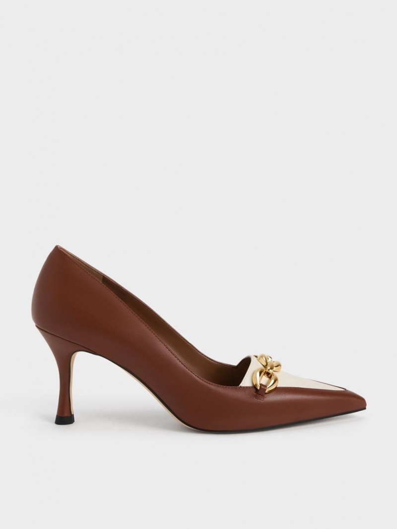 Γοβεσ Charles And Keith Avani Χοντρός Chain Stilleto Heel καφε | 98370-FXWI