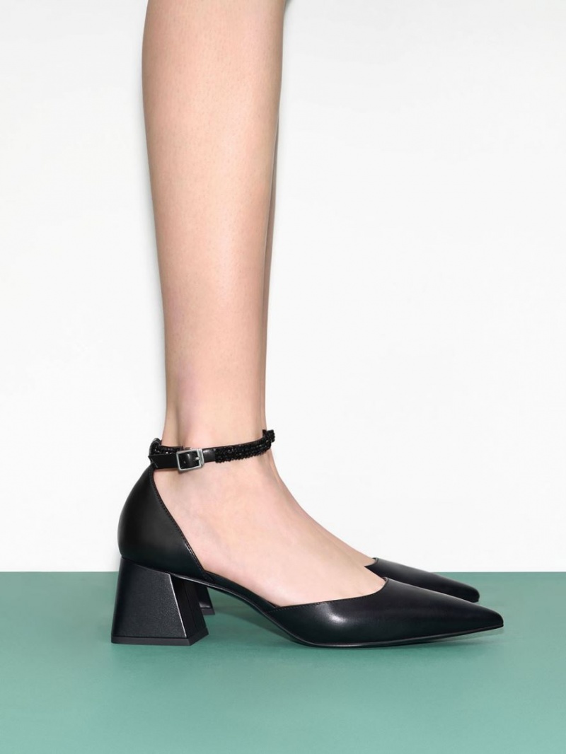 Γοβεσ Charles And Keith Beaded Ankle-λουρακια D'Orsay μαυρα | 96035-SFMP