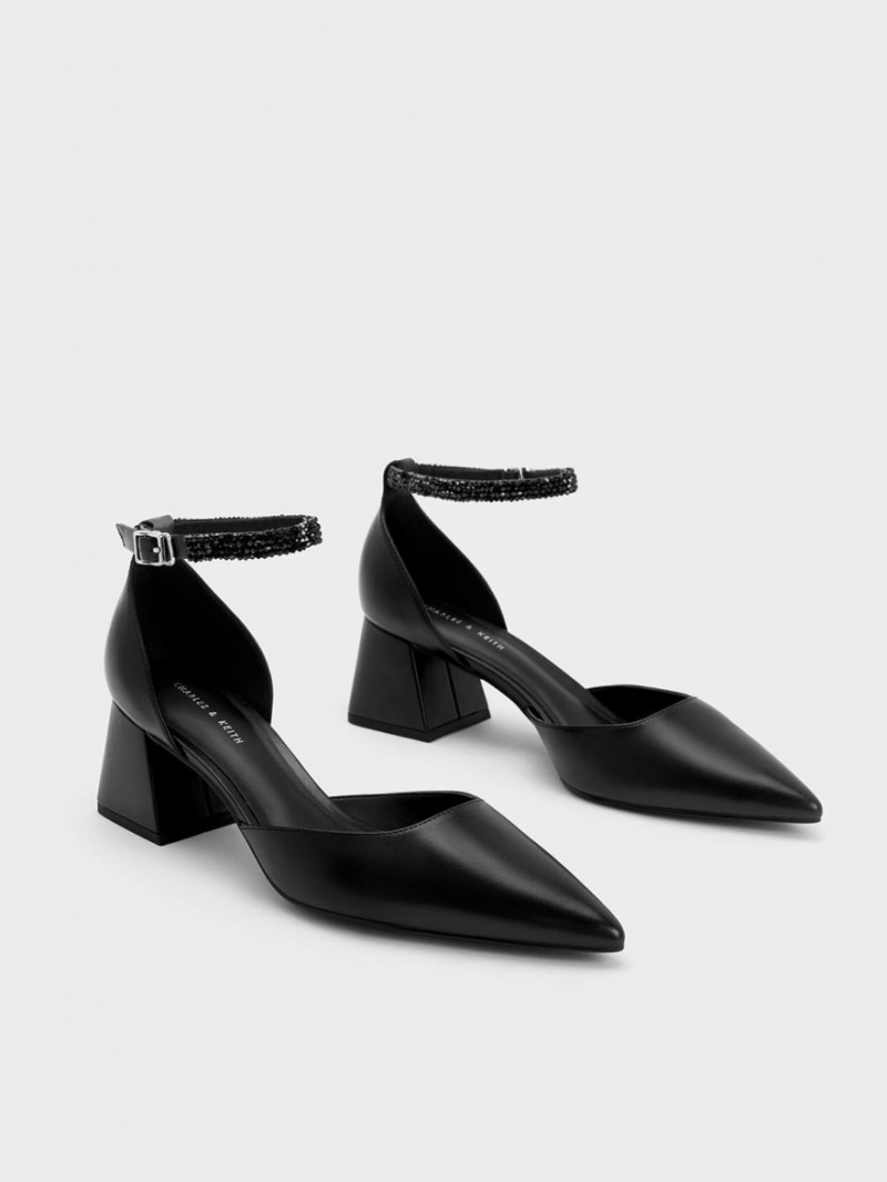 Γοβεσ Charles And Keith Beaded Ankle-λουρακια D'Orsay μαυρα | 96035-SFMP