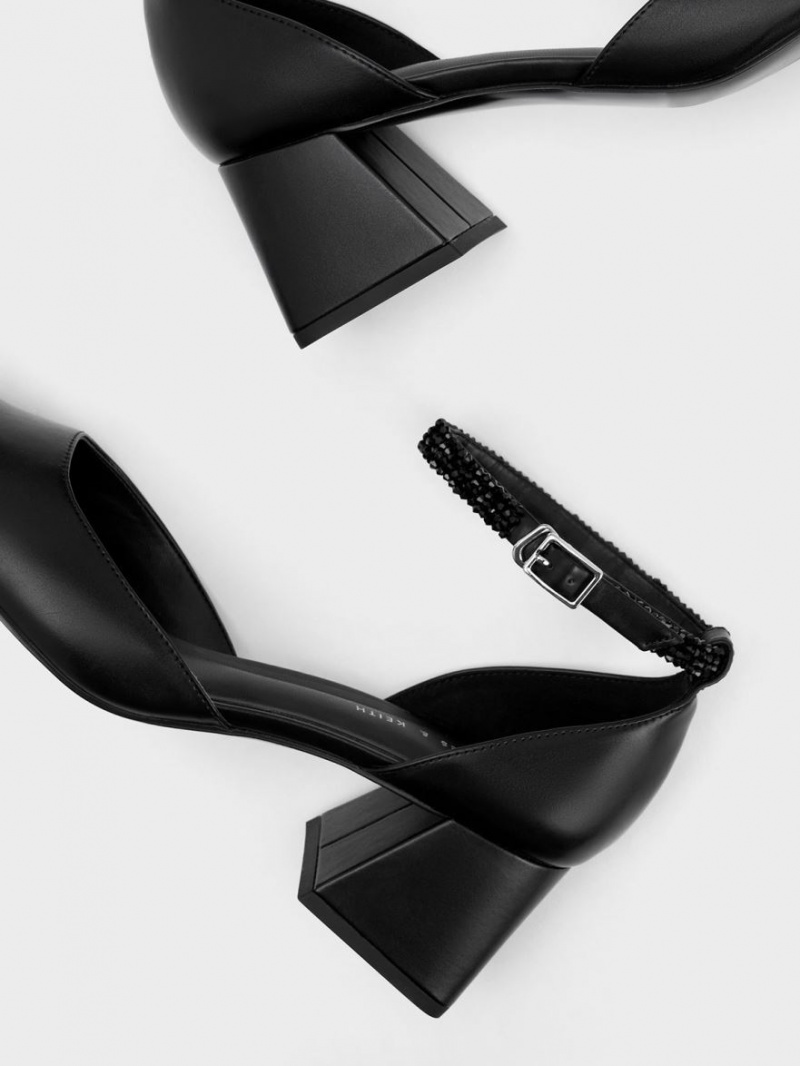 Γοβεσ Charles And Keith Beaded Ankle-λουρακια D'Orsay μαυρα | 96035-SFMP